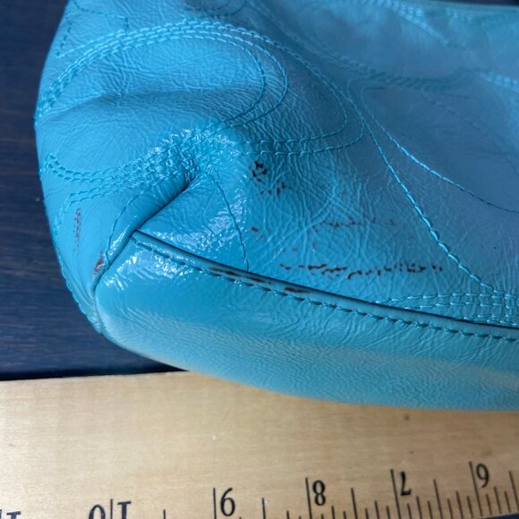 Coach Madison Turquoise Patent Leather Wristlet / Small Shoulder Bag - Picture 11 of 12